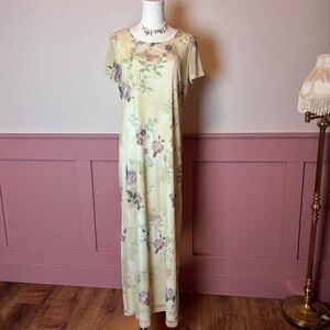 AGB Vintage Floral Maxi Dress Cream Pink Cottagecore Fairy Garden Syer Medium